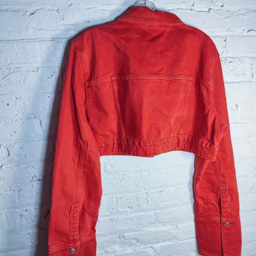 Zara Cropped Red Jean Jacket US size 12-16 - Picture 15 of 15